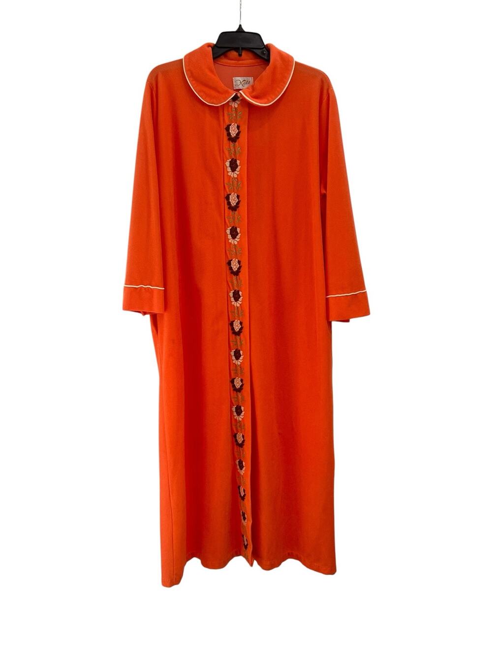 Vintage Katz Coral Pink Housecoat Robe Floral Embroidered Maxi L AS IS -